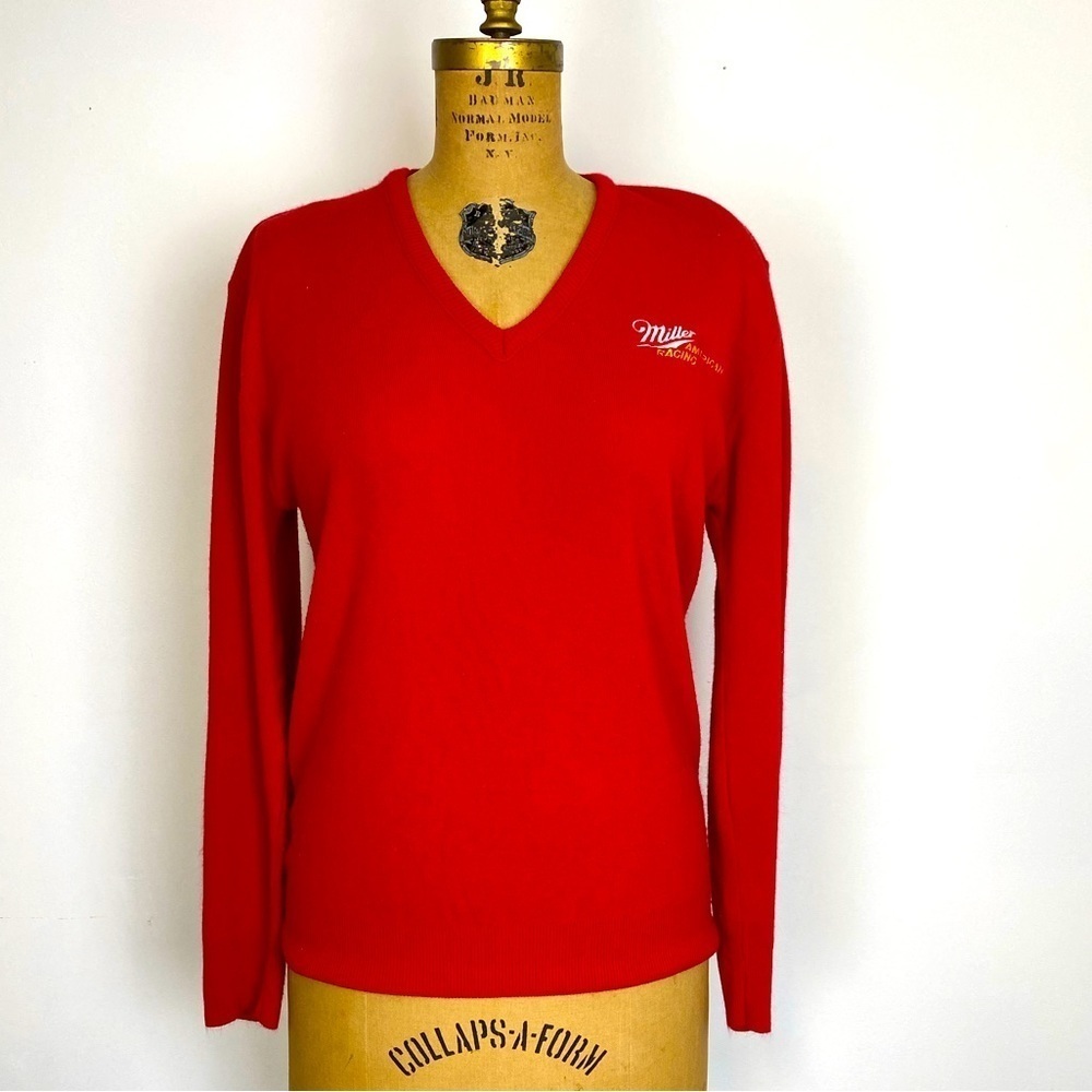 Vintage Miller American Racing V Neck Sweater, Red V Neck, Pullover Sweater, XL